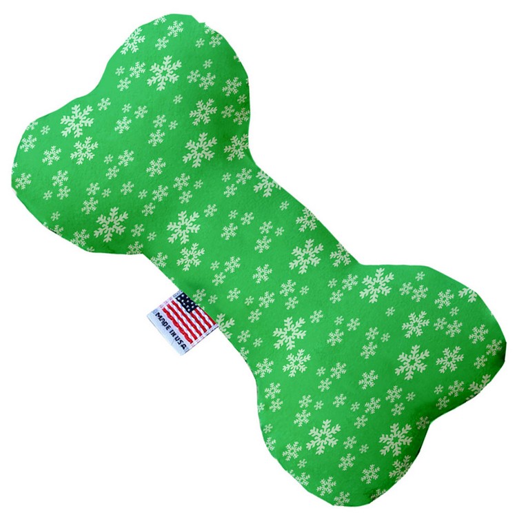 Green and White Snowflakes Stuffing Free 6 inch Bone Dog Toy